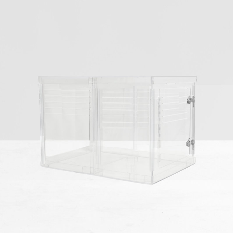 Medium Clear View Pet Crate with Silver Latch, Khaki Cushion, Charcoal