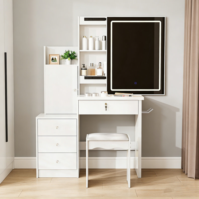 Bureau de coiffeuse avec lumières à DEL et station de charge