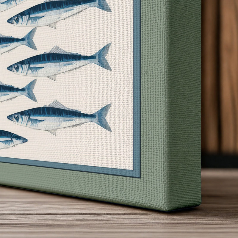 Mackerel Study Japandi - Wrapped Canvas, 36x24 - 91.4 x 61.0 cm, Sage Border