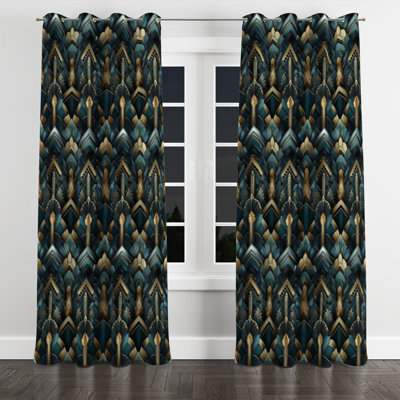 Bleu sarcelle et doré Art Deco Glamour géométrique - Rideau occultant avec œillets - 1 panneau