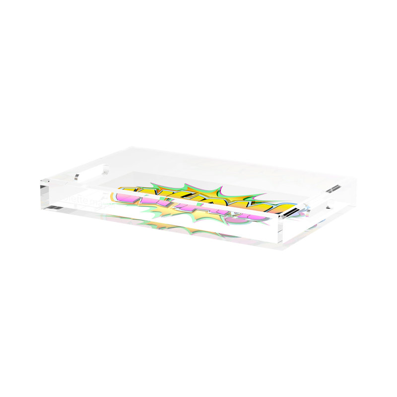 Wham Yellow Pink Graffiti Street Art Acrylic Rectangle Decorative Tray, 17"W x 10.5"D x 2"H