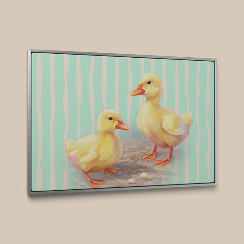 «Baby Ducks» par CAD Designs - Impression sur toile, H 24 po x l 36 po, Cadre plat flottant, Argent