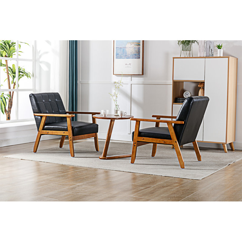 Accent Chairs Set Of 2 With Side Table, Black