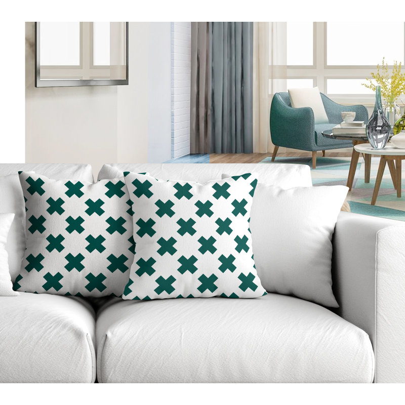 Oreiller carré intérieur / extérieur Saba Criss Cross, L 15 po x H 15 po, Émeraude