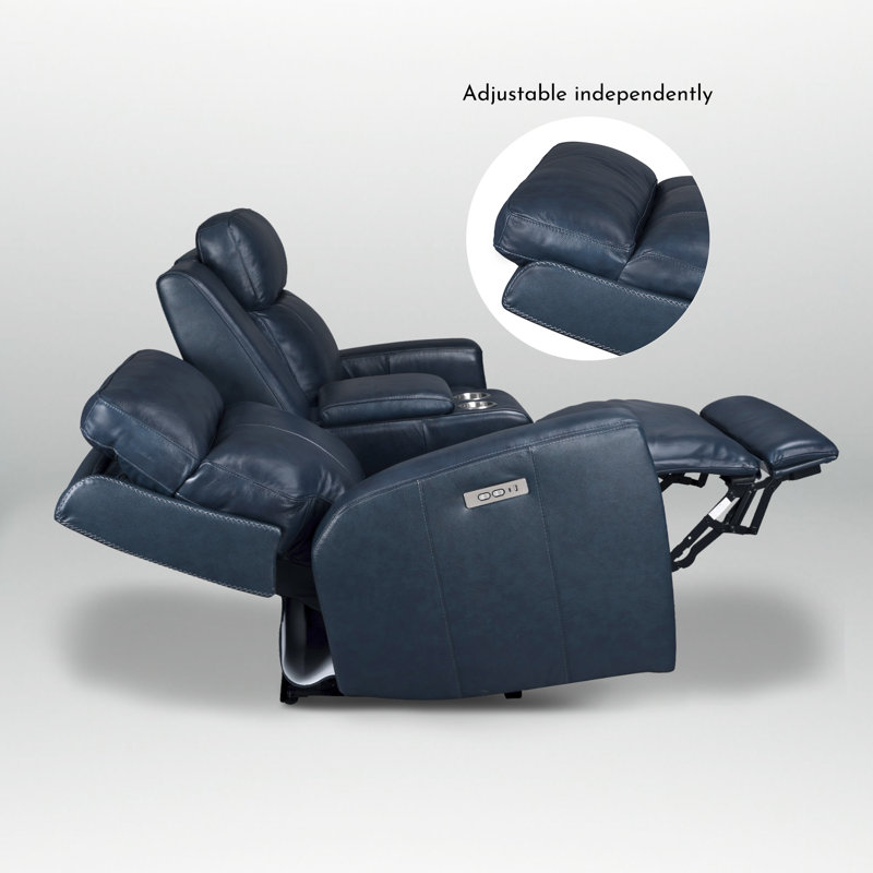 72" One Harnish Genuine Recliner Couch with USB & Type-C Ports and Drop Down Table Tray, Navy Blue