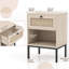 Table de chevet en rotin avec rangement, table de bout d'appoint Home Boho avec tiroir et tablette de rangement ouverte, petite table d'appoint avec pieds en métal-431408990
