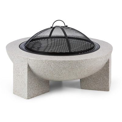 Round Steel and Stone Charcoal and Wood Burning Fire Pit