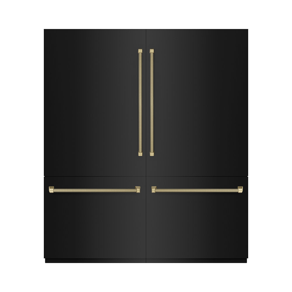 ZLINE Autograph 72 in. 39.6 cu. ft. French Door Built-In Bottom Freezer Refrigerator with Water Dispensers and Ice Makers in Black Stainless Steel wit | Fridge.com