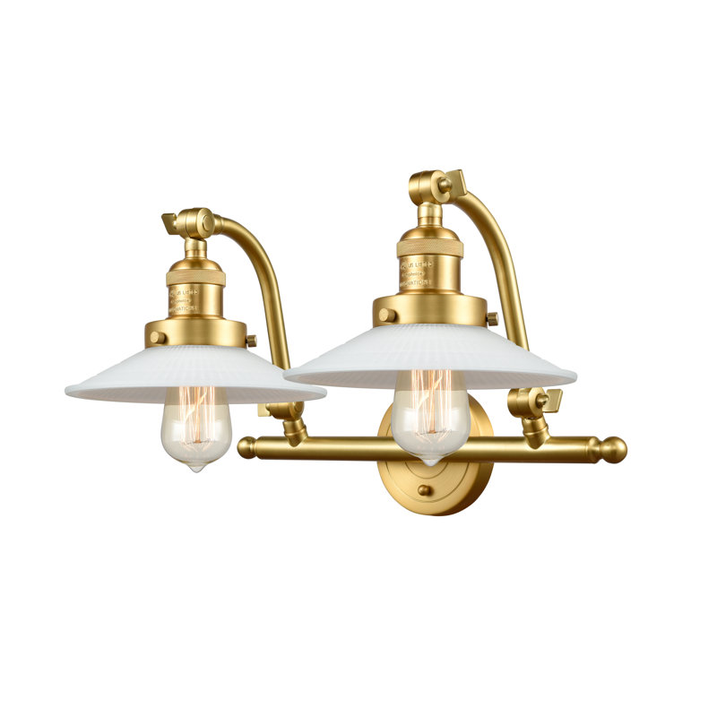 Miramontes 2 - Light Dimmable Vanity Light, 60 Watt Vintage Incandescent Bulb, Satin Gold, Matte White Halophane