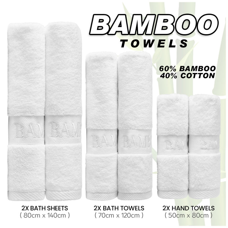 6-Piece Bamboo Cotton Towel Bale Set – Super Soft, Ultra-Absorbent Family Pack Towels with 2 Bath, 2 Hand, 2 Washcloths