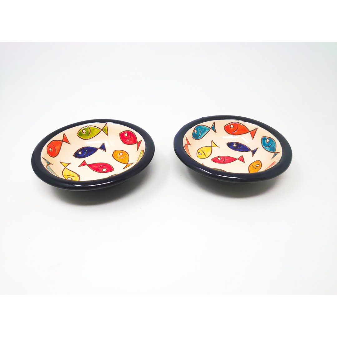 Coloured Fish - Tapas Bowl 12cm - Blue Rim - Set Of 2