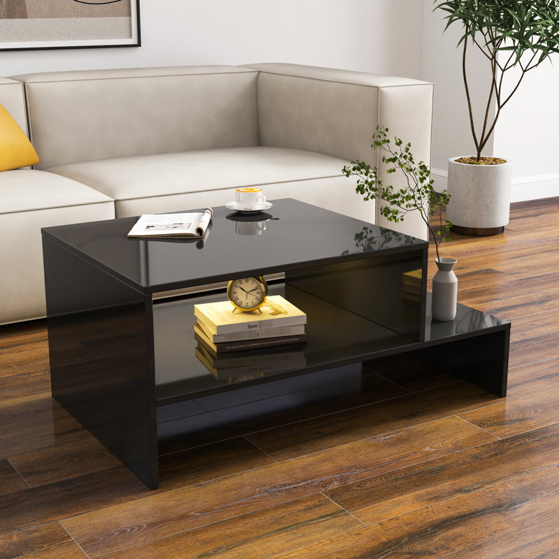 Table basse noire avec une conception architecturale intrigante et un espace de rangement fonctionnel et captivant, Noir