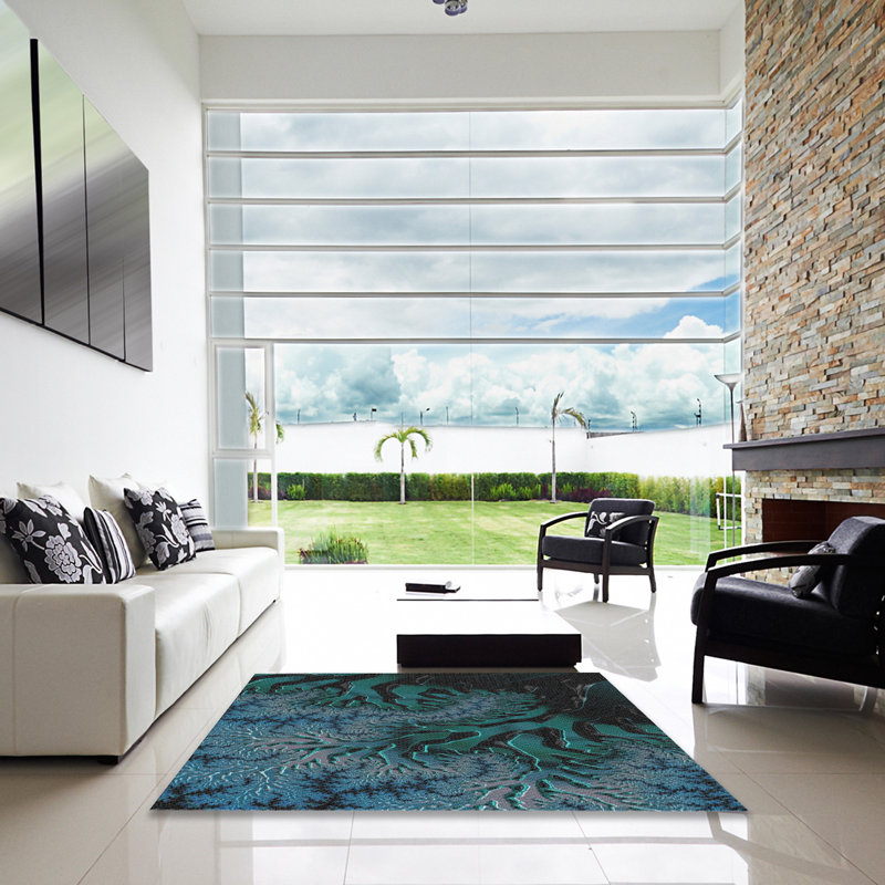 Tapis noir/vert/bleu, Carré 8 pi