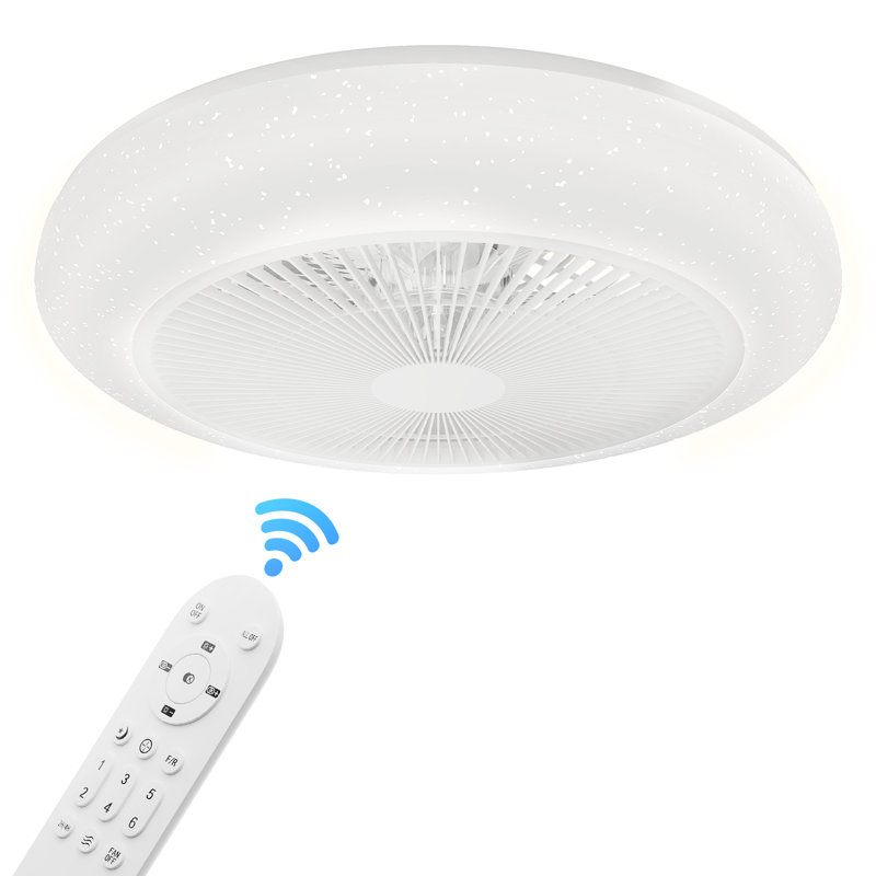 Ventilateur de plafond 18 po à profil bas avec 3 couleurs DEL et ventilateur encastré réversible avec télécommande, Blanc