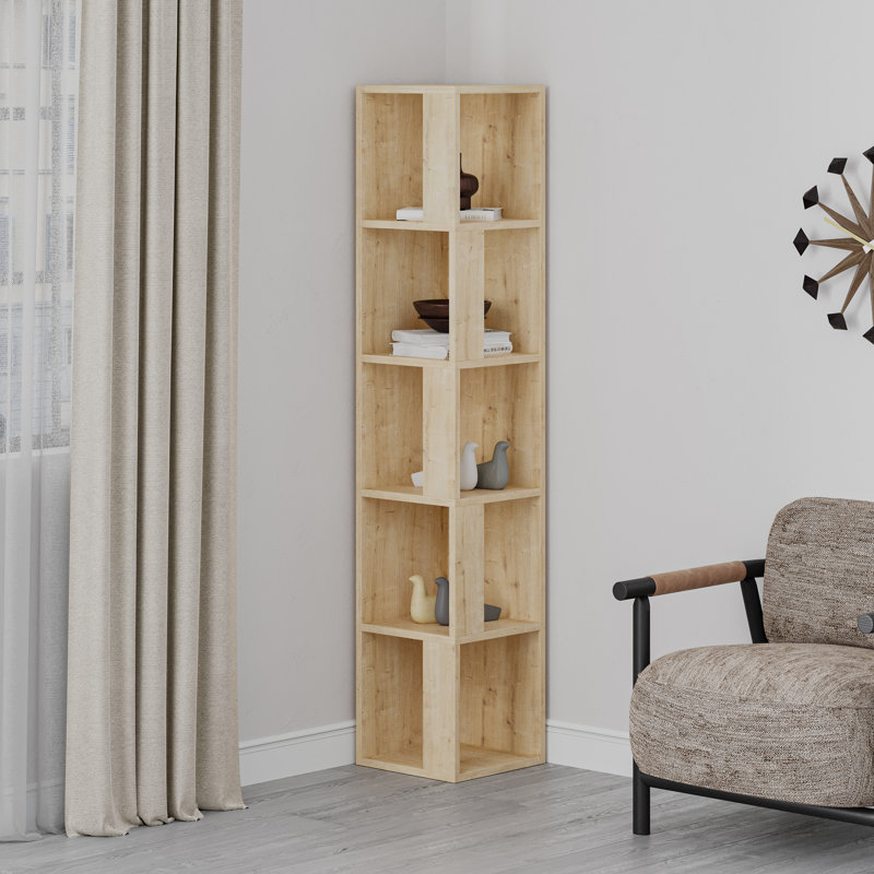 Bensonhurst Corner Bookcase Unique Design & Modern Style, Oak