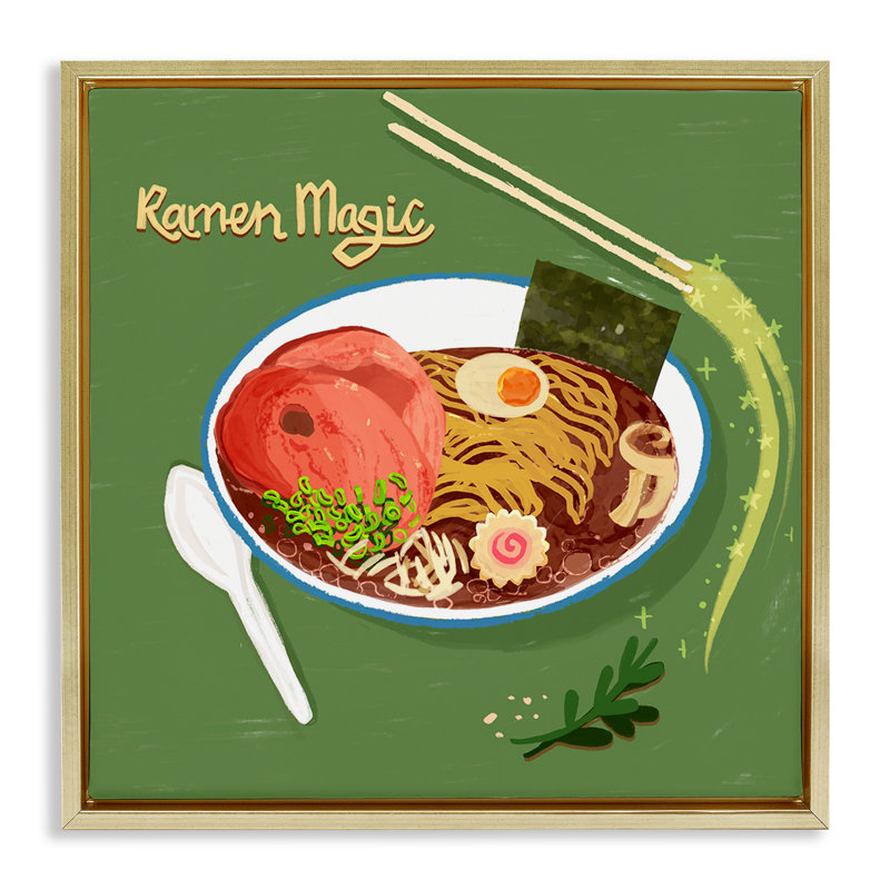 Cadre flottant Ramen Magic International, par Juliet Rose Philips, H 18 po x l 18 po, Cadre flottant métallique doré