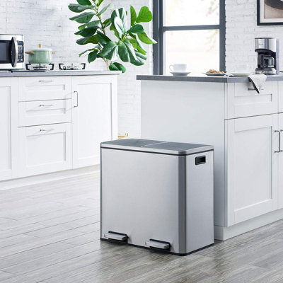 Stainless Steel Step On Multi-Compartment Rubbish & Recycling Bin - 60L
