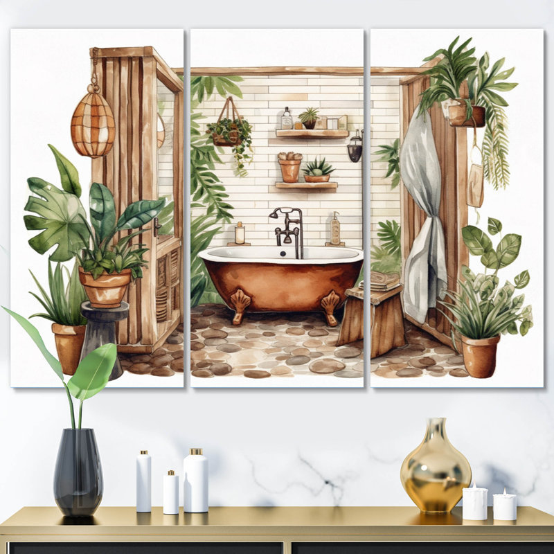 «Natural Bathroom Decor X», reproduction sur toile 3 pièces, H 28 po x l 36 po x P 1 po, Metal