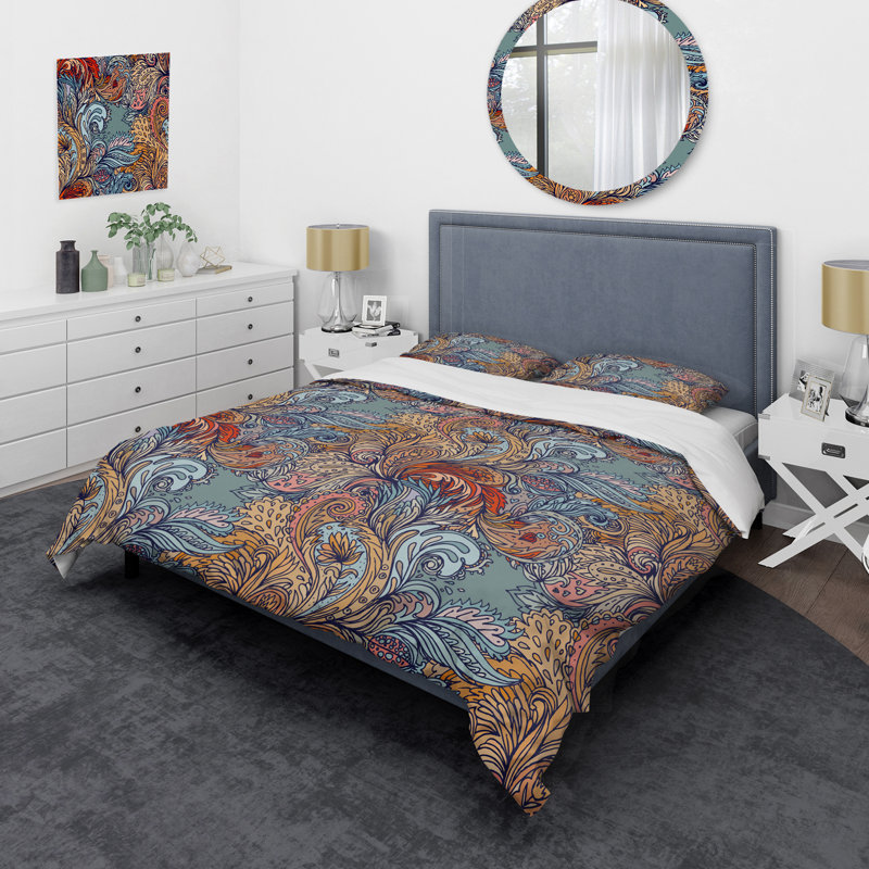 Cachemire floral multicolore - ensemble de housse de couette abstrait - microfibre de polyester