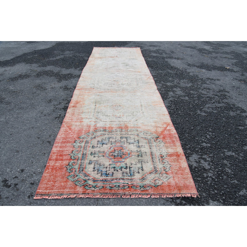 Tapis de couloir 3,1 x 10,3 pi, tapis turcs, tapis rouges, tapis oriental, tapis rétro