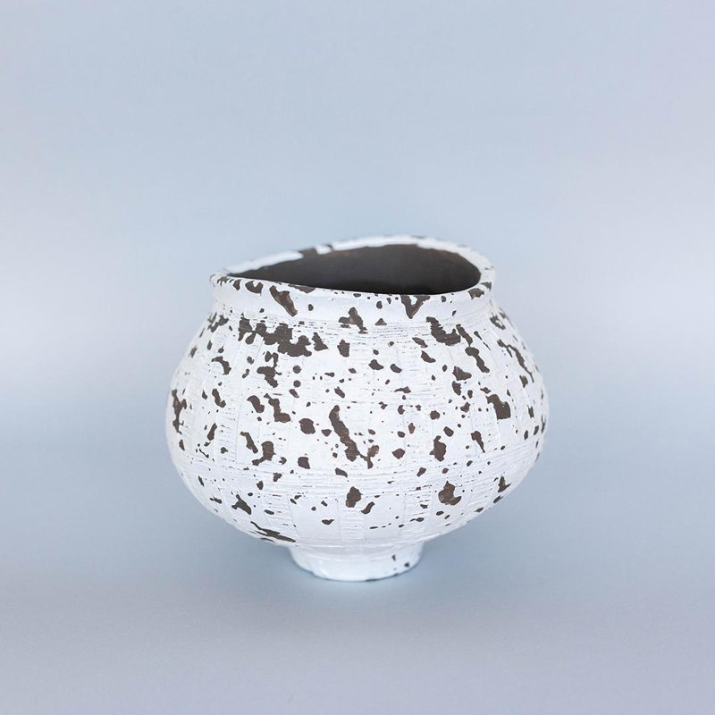 Round Shape With A Unique Speckled White And Black Finish Flower Planter, 5" H x 6" W x 6" D