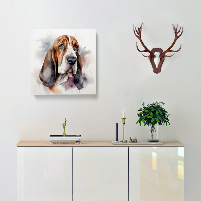 Basset Hound Watercolour - Print, 50cm H x 50cm W x 3cm D