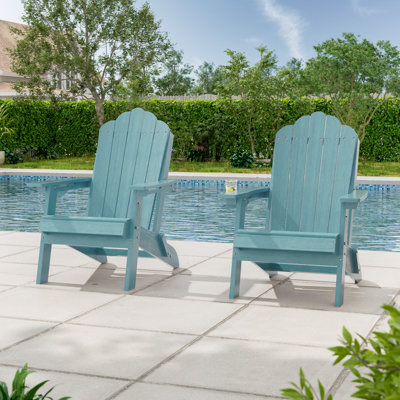 Heavy Duty HDPE Folding Adirondack Chair 350 lbs Capacity, Outdoor Adirondack Chair With Cup Holder for Patio, Lawn and Balcony