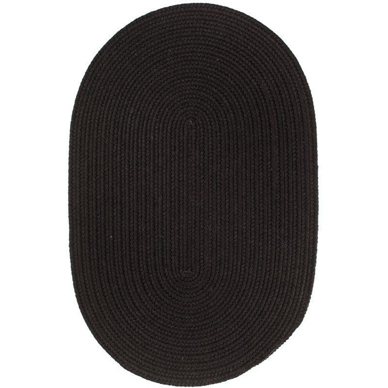 Tapis noir en laine tressée à la main Smyth, Ovale 10 pi x 13 pi
