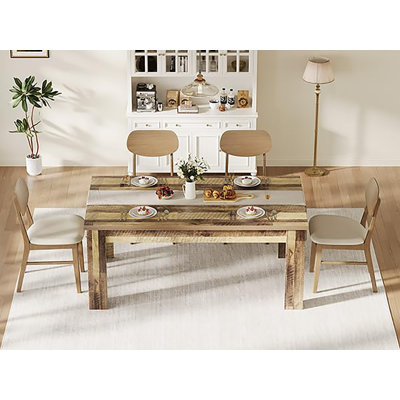 63-Inch Dining Table for 4 to 6 Persons - Wood Rectangular Table for Kitchen, Dining Room or Apartment