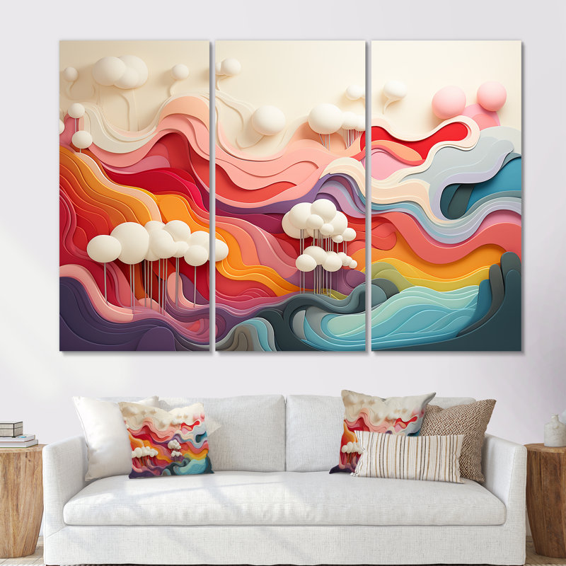 «Colorful Fantasy Mountain Landscape I», reproduction d'art murale abstraite, H 28 po x l 36 po x P 1 po, Toile tendue