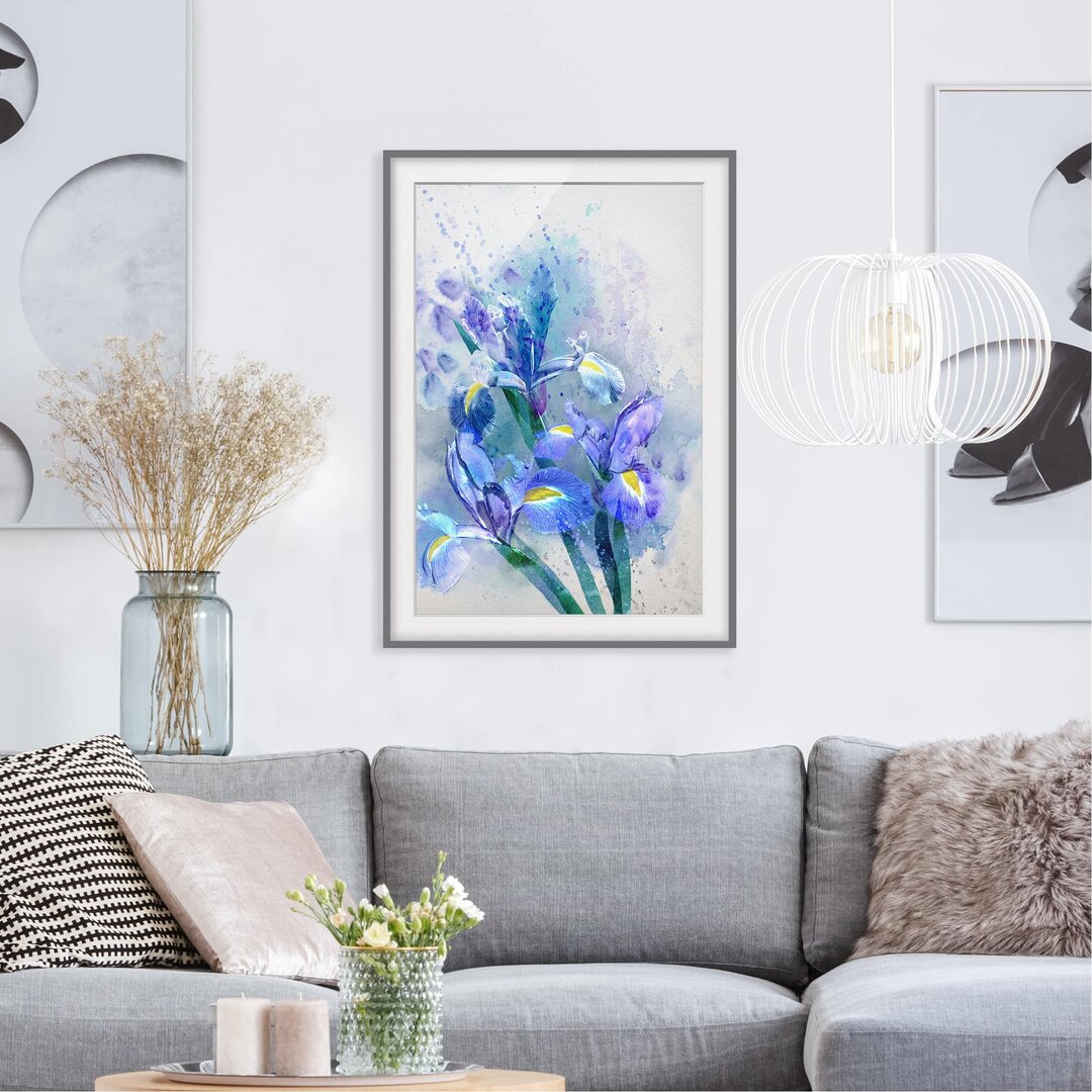 Gerahmtes Poster Aquarell Blumen Iris