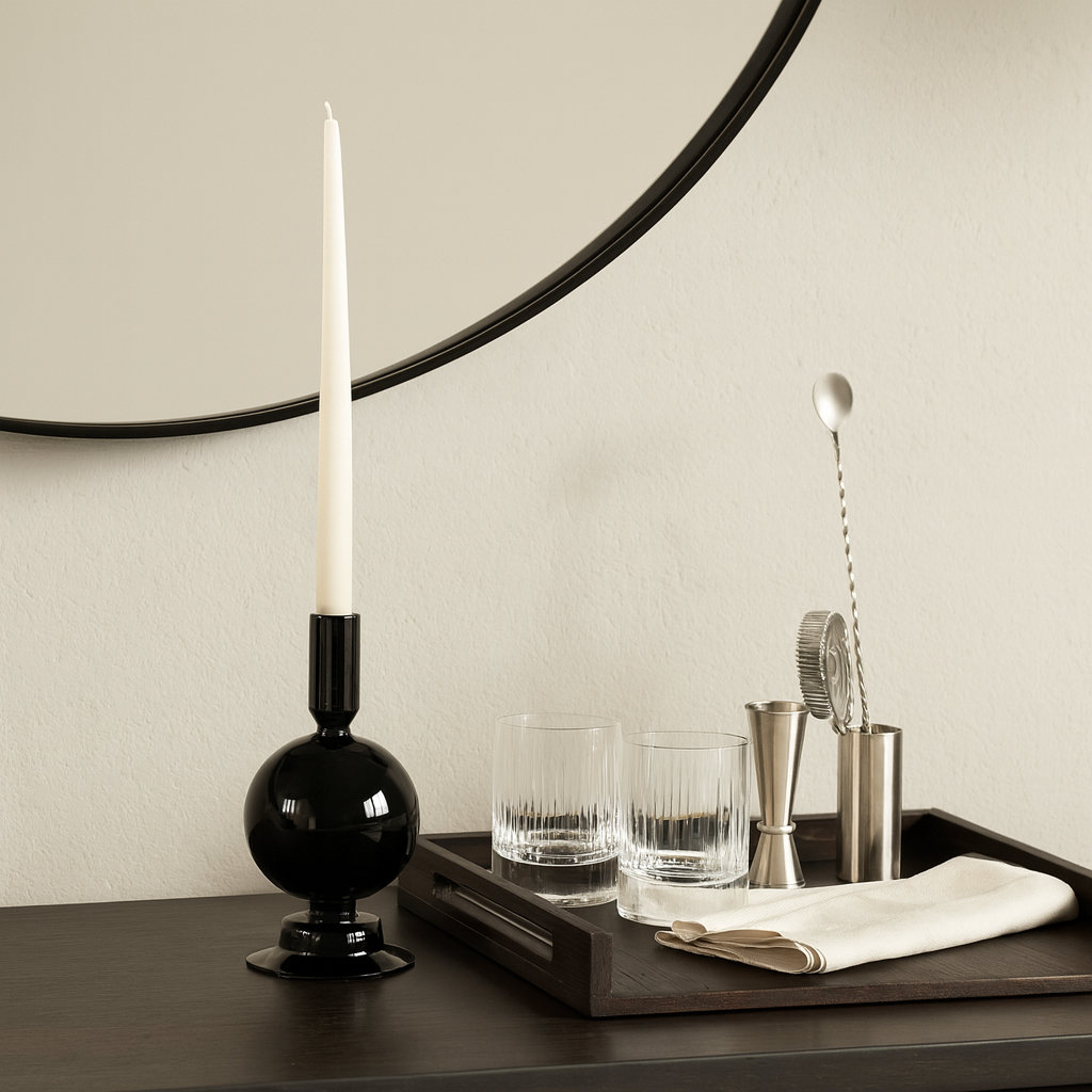 Rupani Glass Candlestick Holder, Black