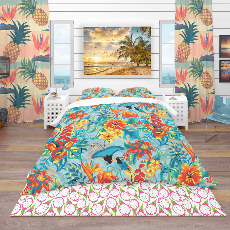 Ensemble de housse de couette tropical, Housse de couette très grand + 2 taies décoratives
