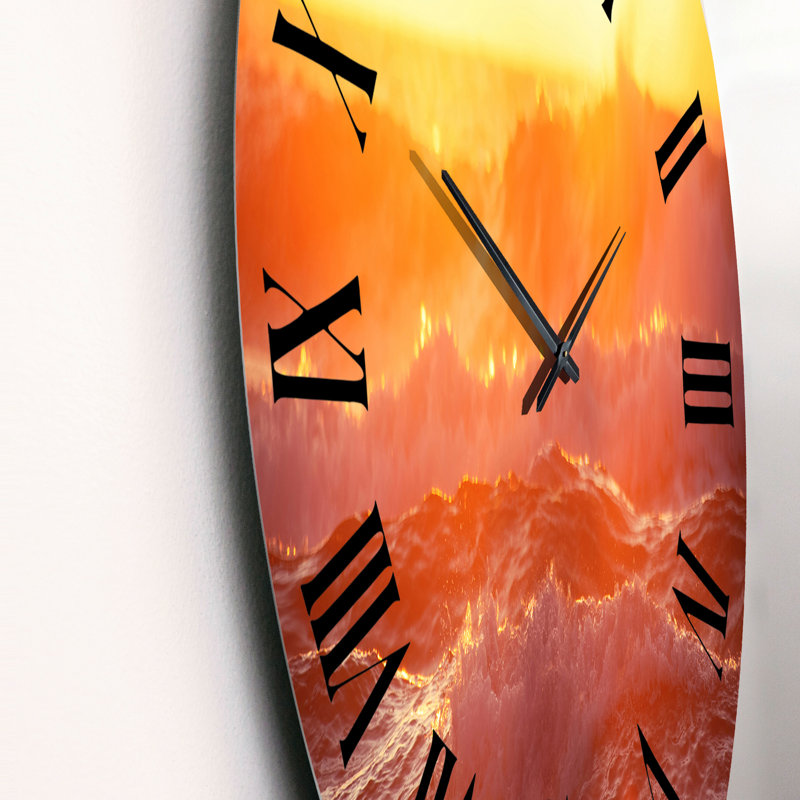 Golden Sea Sunrise and Splashing Wave - Horloge murale nautique et côtière, Grand