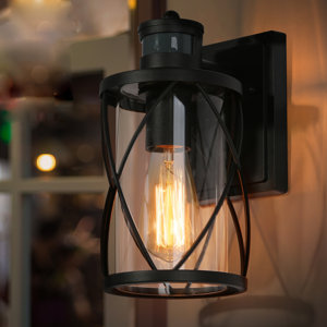 Black 11'' H Outdoor Wall Lantern with Dusk to Dawn(glass broken )