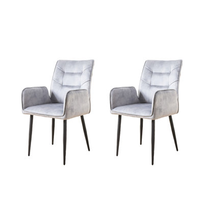 2 chaises de salle à manger en velours gris - pieds fuselés en métal, finition rouille, sièges rembourrés pour les sièges de bureau à domicile, espaces ouverts idéaux