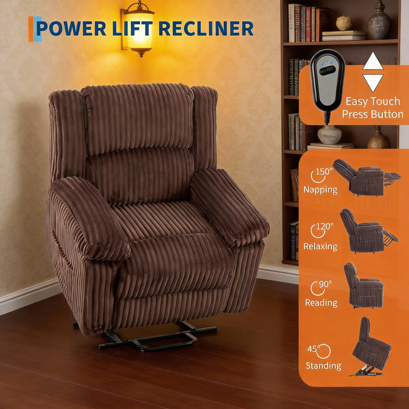 Power Lift Recliner Chair, with Heat and Massage, Brown