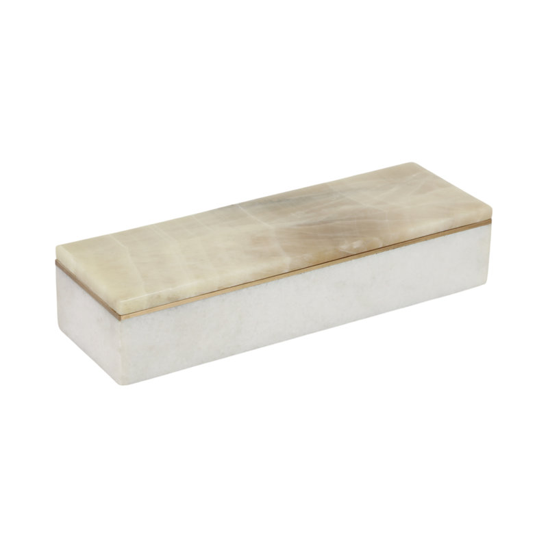 Modern Stone and Marble Decorative Box with Sleek Rectangular Design and Removable Lid., White/Ivory