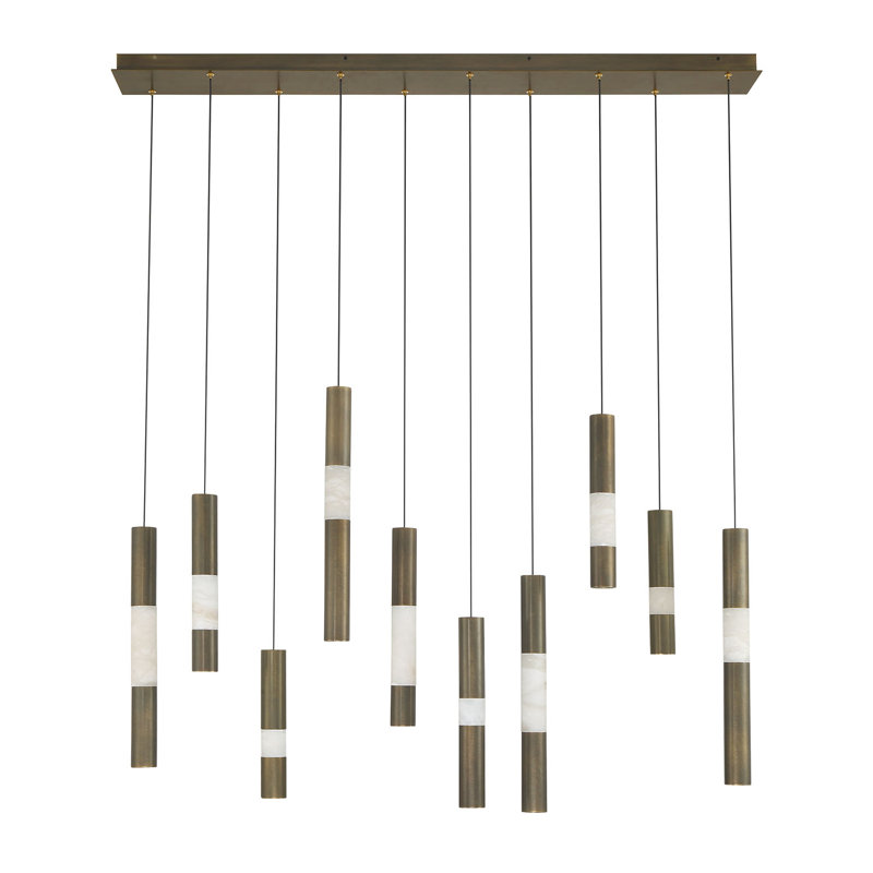 Lustre, 10 lumières, 50 po, laiton vieilli, albâtre, Laiton