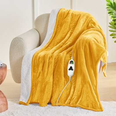Soft Sherpa & Flannel Electric Heated Blanket with Auto Shut-Off and Overheat Protection