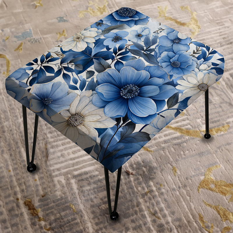 Motif floral excentrique aquarelle bleu - Repose-pieds rectangulaire floral