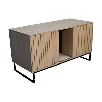 Modern Cat House, 48.91" X 21.87" 26.59", 76.4 Lbs, With Scratching Mat, Blends Into Different Decor Styles, Particle Board + House Depth, Protects Other Furniture, Brown,