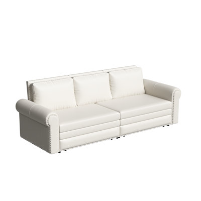 Canapé Chesterfield, canapé-lit gigogne de 93,7 po, canapé-lit convertible 3 en 1 avec garniture cloutée et accoudoirs roulés, canapé-lit multifonctionnel pour salon, chambre à coucher, appartement, bureau