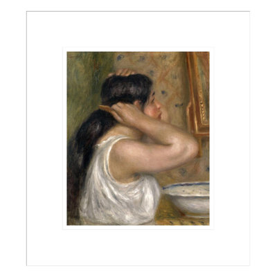 «The Toilette Woman Combing Her Hair» (La Toilette femme se peignant) par Pierre-Auguste Renoir, impression giclée encadrée