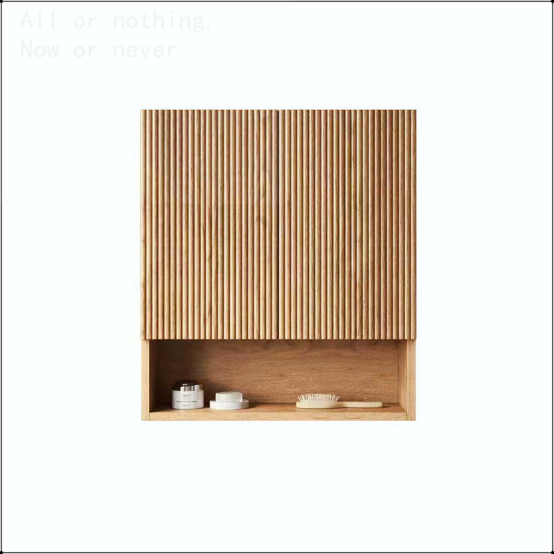 Armoire de salle de bain murale rayée avec rangement ouvert, Bois naturel