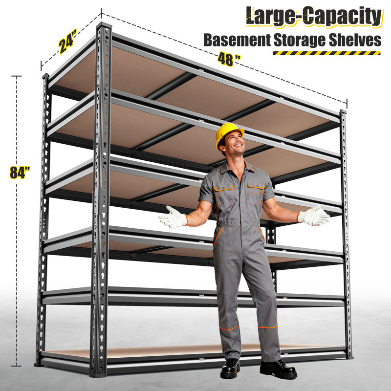 48"W Storage Shelves, Heavy Duty Garage Shelving, Adjustable Metal Shelves For Garage Shelves, Sturdy Industrial Shelving Unit