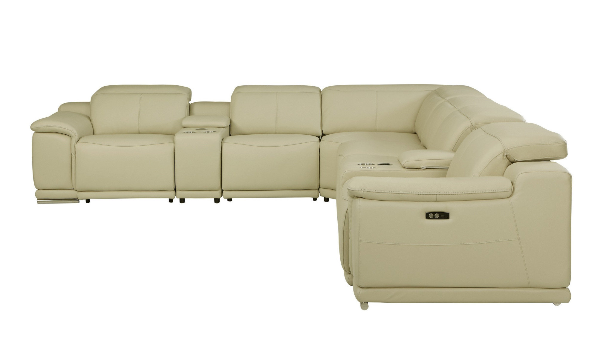 White Italian Leather Power Reclining U Shaped Eight Piece Corner Sectional With Console White Italian Leather Power Reclining U Shaped Eight Piece Corner Sectional With Console