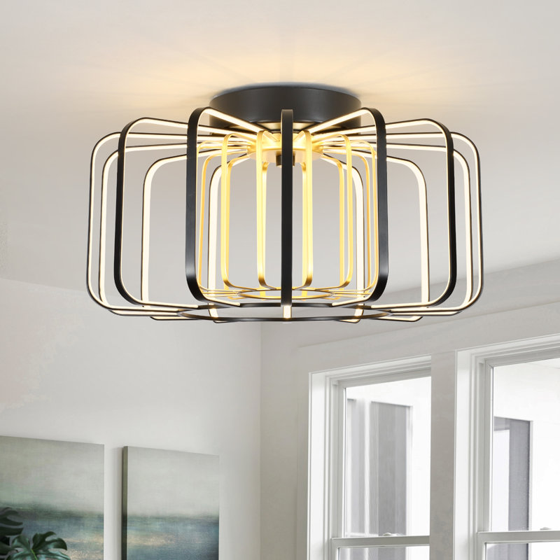 16" Dimmable LED Modern Black Gold Flush Mount Lighting