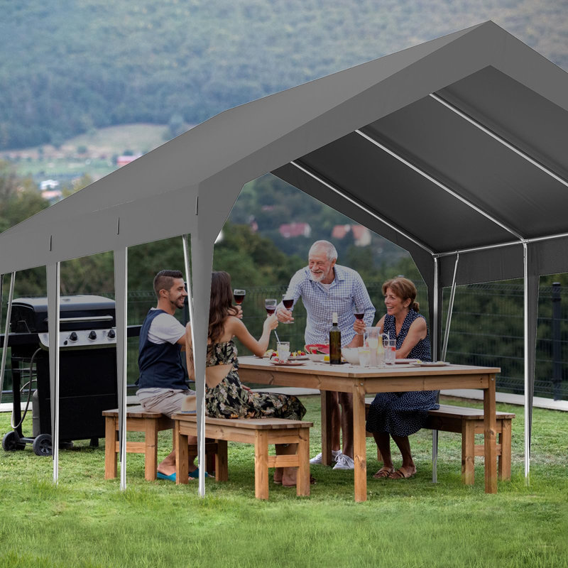 Auvent 10 x 20 pi pour abri d'auto robuste et résistant aux rayons UV, Gris