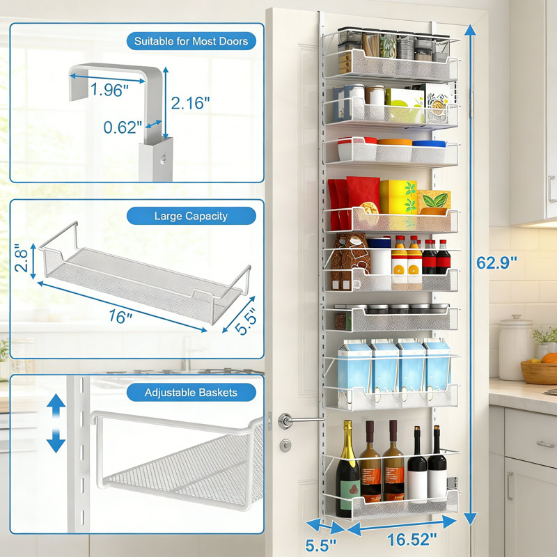 Over-the-Door Spice Rack, White